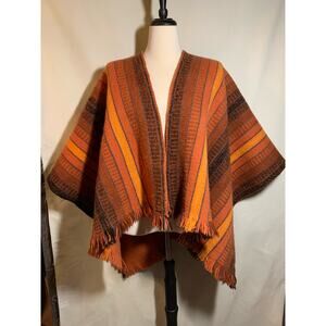 Vintage Handmade Orange and Brown Ruana - Made in Colombia